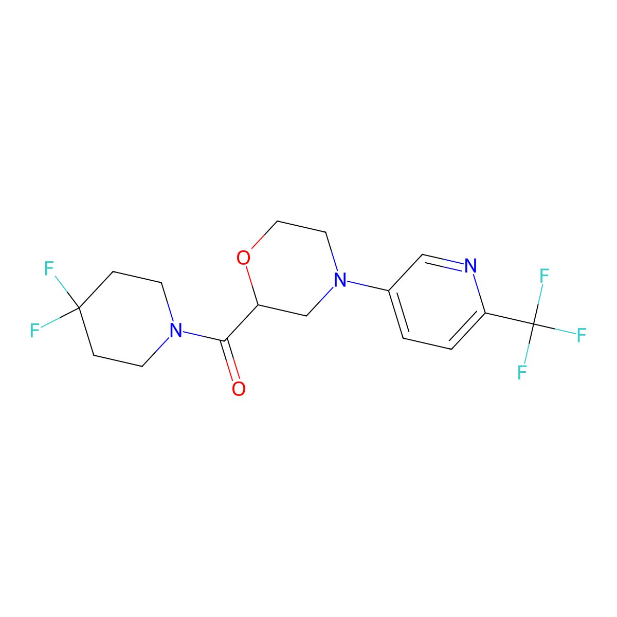 2-(4,4-Difluoropiperidine-1-carbonyl)-4-[6-(trifluoromethyl)pyridin-3-yl]morpholine molecular structure, CAS 2741933-76-4