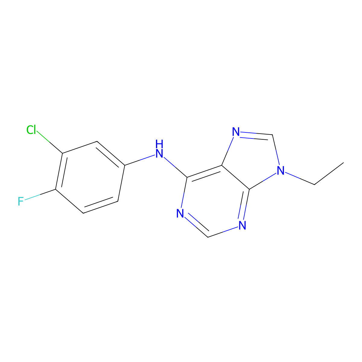 N-(3-chloro-4-fluorophenyl)-9-ethyl-9H-purin-6-amine molecular structure, CAS 2741933-77-5