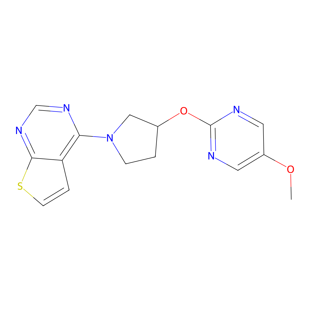 5-Methoxy-2-[(1-{thieno[2,3-d]pyrimidin-4-yl}pyrrolidin-3-yl)oxy]pyrimidine molecular structure, CAS 2741933-79-7