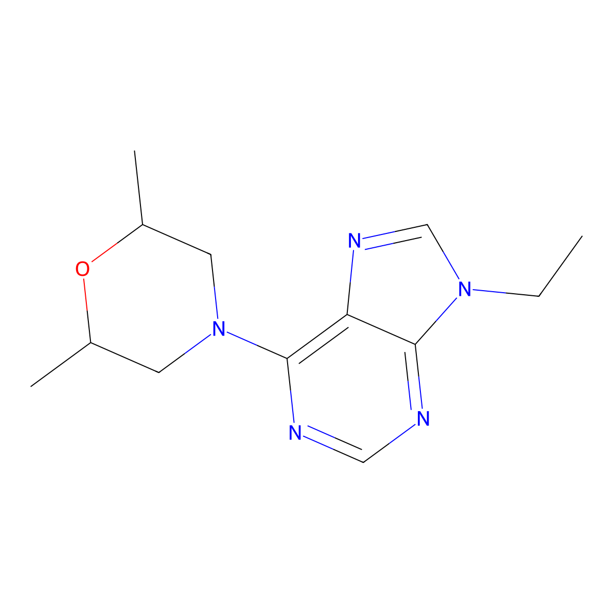 6-(2,6-dimethylmorpholin-4-yl)-9-ethyl-9H-purine molecular structure, CAS 2741933-81-1