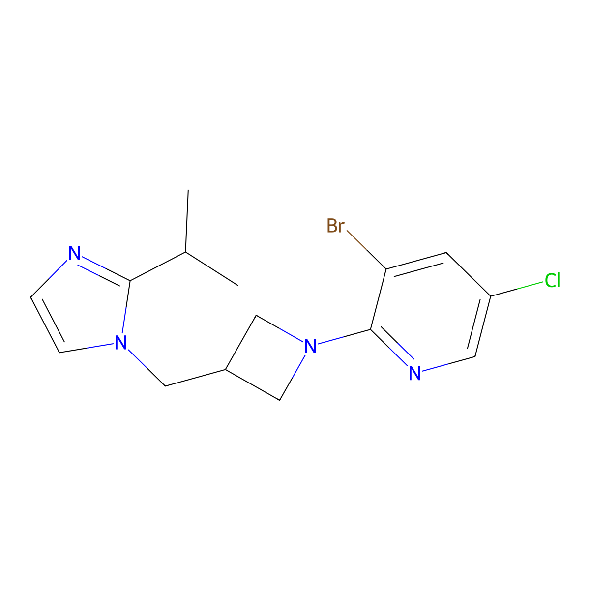 3-bromo-5-chloro-2-(3-{[2-(propan-2-yl)-1H-imidazol-1-yl]methyl}azetidin-1-yl)pyridine molecular structure, CAS 2741933-82-2