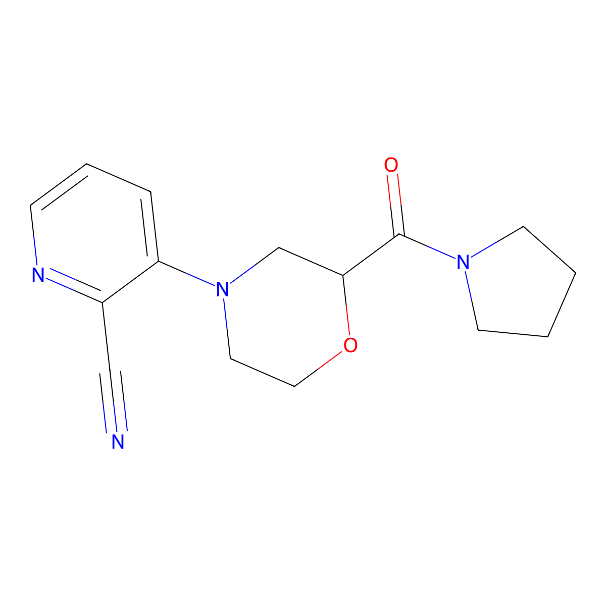 3-[2-(Pyrrolidine-1-carbonyl)morpholin-4-yl]pyridine-2-carbonitrile molecular structure, CAS 2741933-86-6