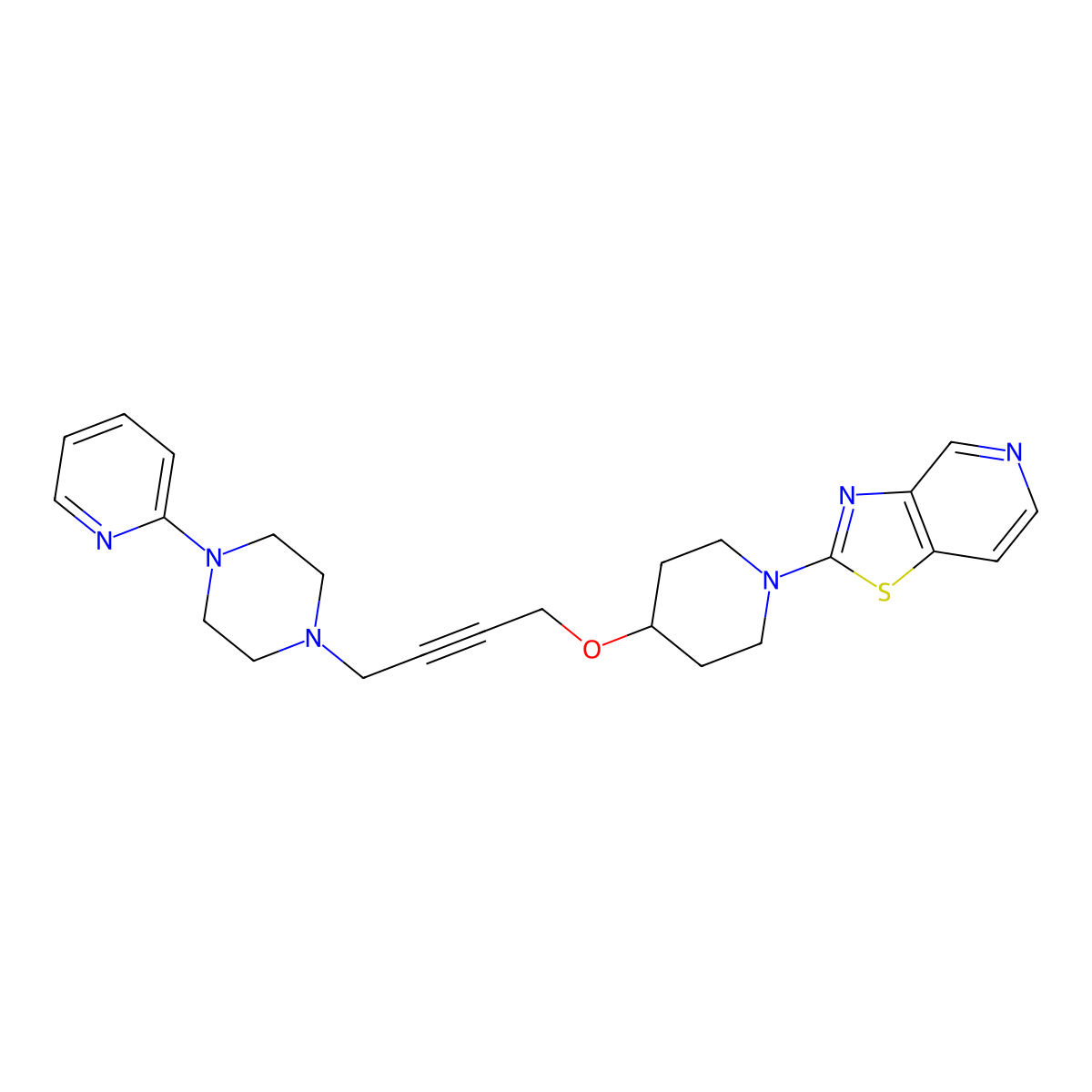 1-(Pyridin-2-yl)-4-{4-[(1-{[1,3]thiazolo[4,5-c]pyridin-2-yl}piperidin-4-yl)oxy]but-2-yn-1-yl}piperazine molecular structure, CAS 2741933-91-3