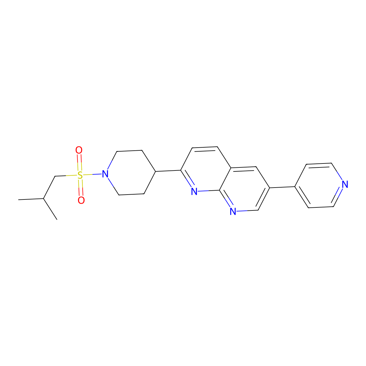2-[1-(2-Methylpropanesulfonyl)piperidin-4-yl]-6-(pyridin-4-yl)-1,8-naphthyridine molecular structure, CAS 2741933-93-5