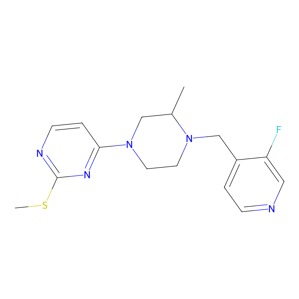 4-{4-[(3-Fluoropyridin-4-yl)methyl]-3-methylpiperazin-1-yl}-2-(methylsulfanyl)pyrimidine molecular structure, CAS 2741933-96-8