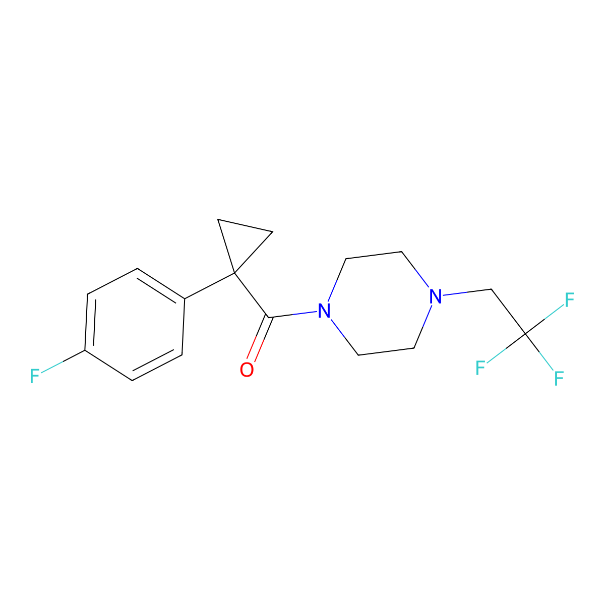 1-[1-(4-Fluorophenyl)cyclopropanecarbonyl]-4-(2,2,2-trifluoroethyl)piperazine molecular structure, CAS 2741933-97-9