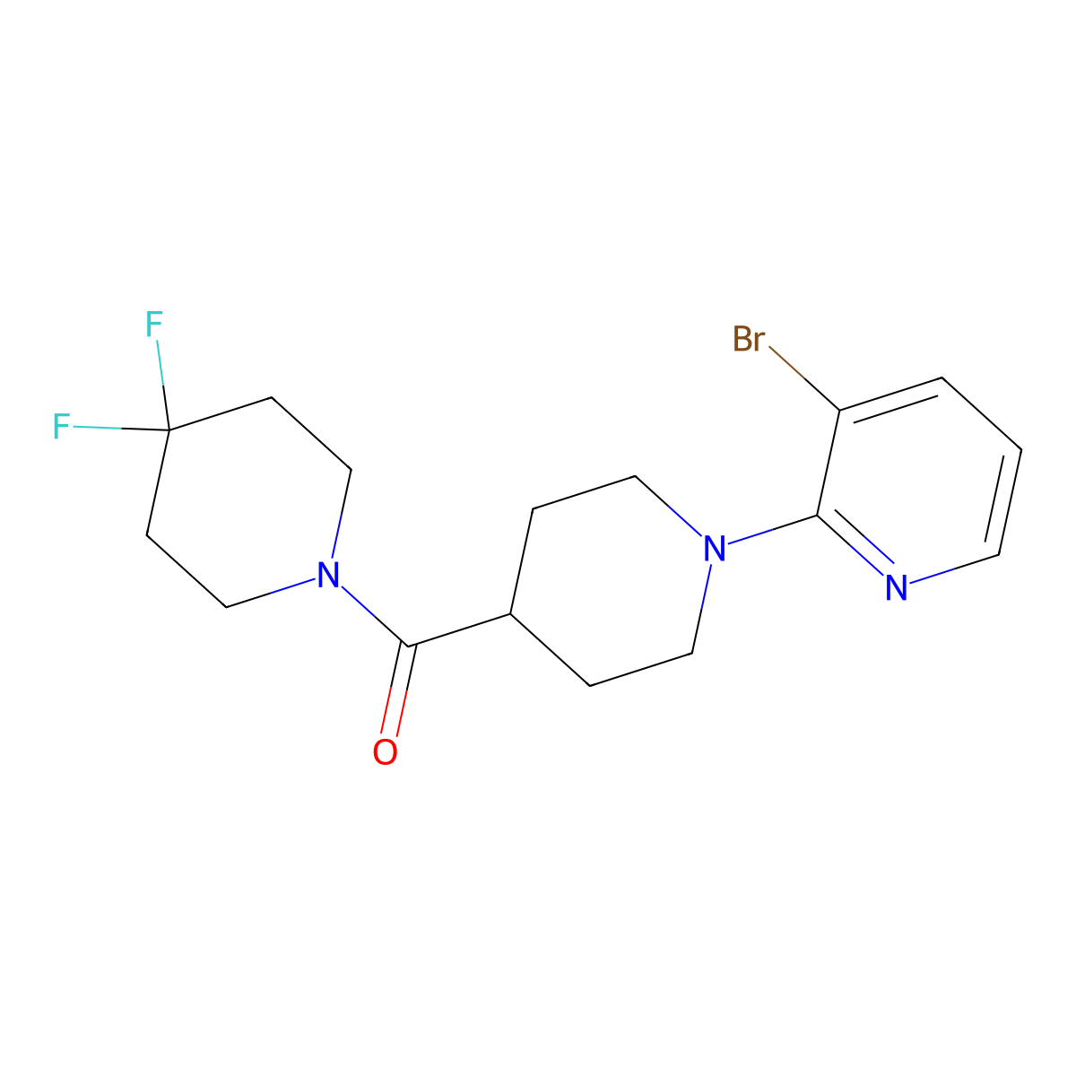 3-Bromo-2-[4-(4,4-difluoropiperidine-1-carbonyl)piperidin-1-yl]pyridine molecular structure, CAS 2741934-02-9