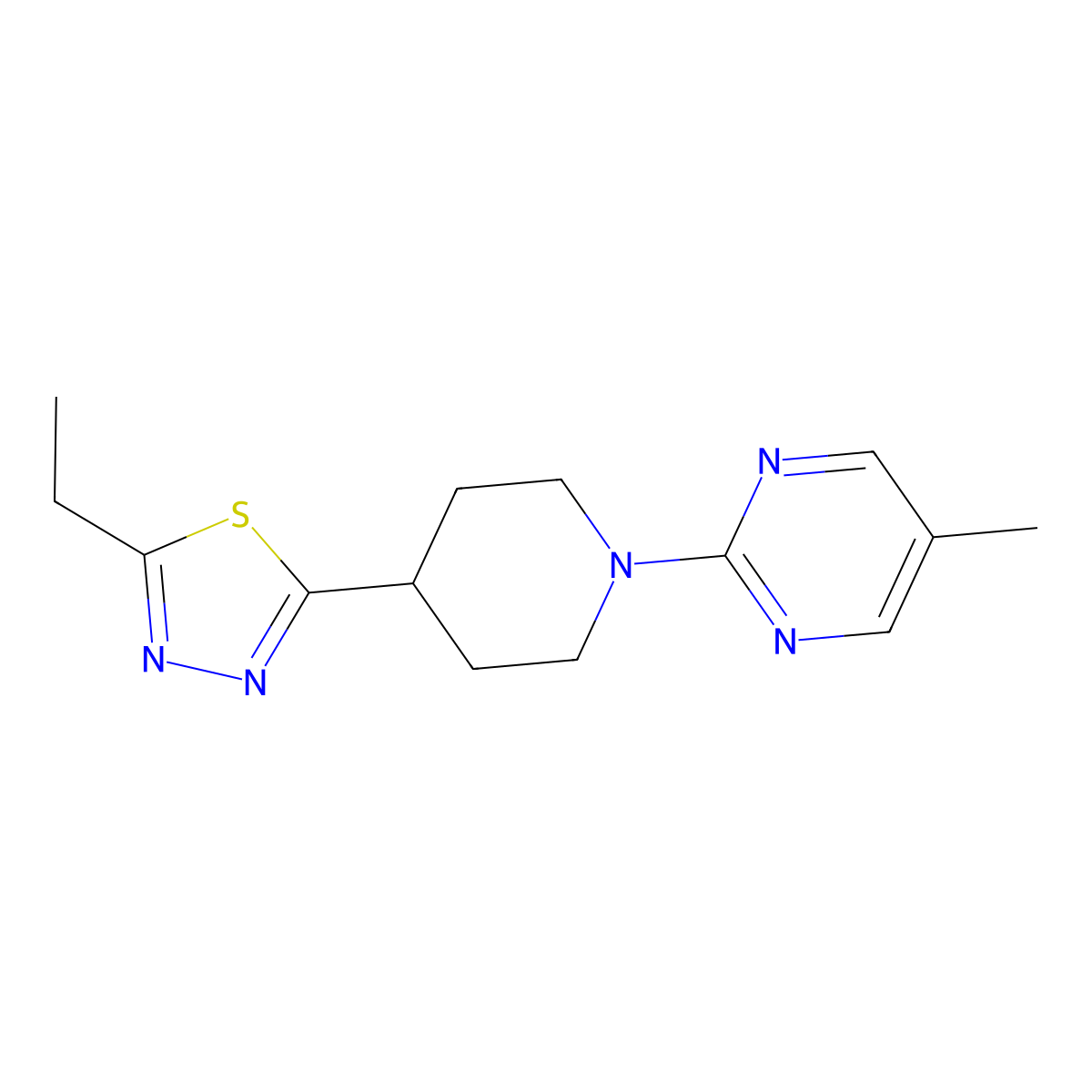 2-[4-(5-Ethyl-1,3,4-thiadiazol-2-yl)piperidin-1-yl]-5-methylpyrimidine molecular structure, CAS 2741934-04-1