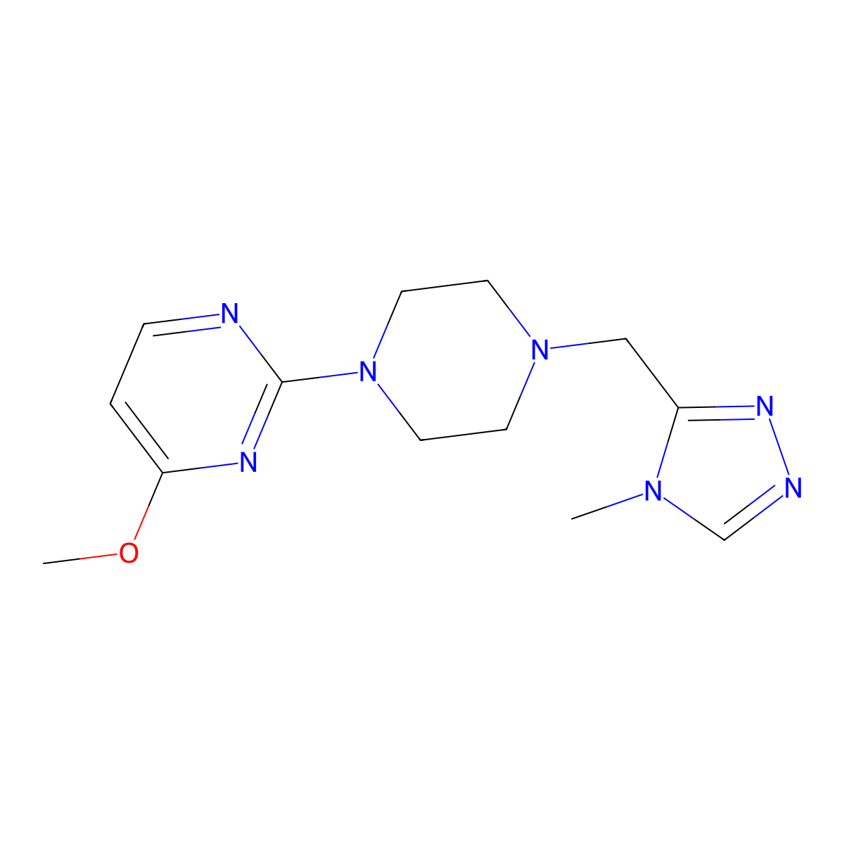 4-methoxy-2-{4-[(4-methyl-4H-1,2,4-triazol-3-yl)methyl]piperazin-1-yl}pyrimidine molecular structure, CAS 2741934-07-4