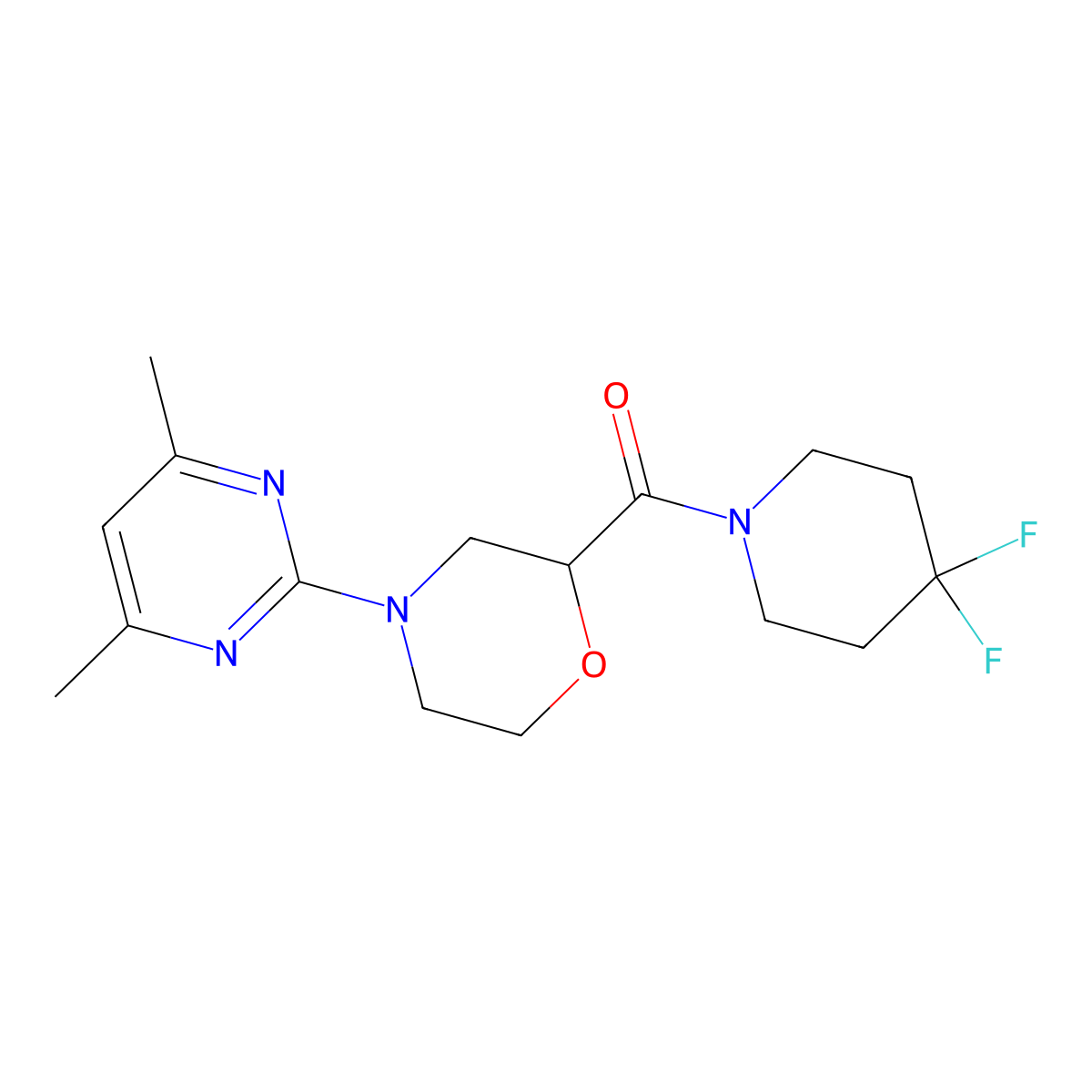 2-(4,4-Difluoropiperidine-1-carbonyl)-4-(4,6-dimethylpyrimidin-2-yl)morpholine molecular structure, CAS 2741934-12-1