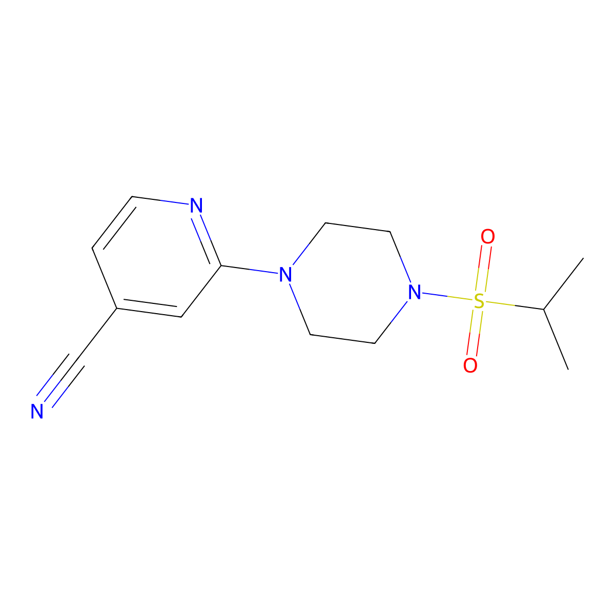 2-[4-(Propane-2-sulfonyl)piperazin-1-yl]pyridine-4-carbonitrile molecular structure, CAS 2741934-15-4