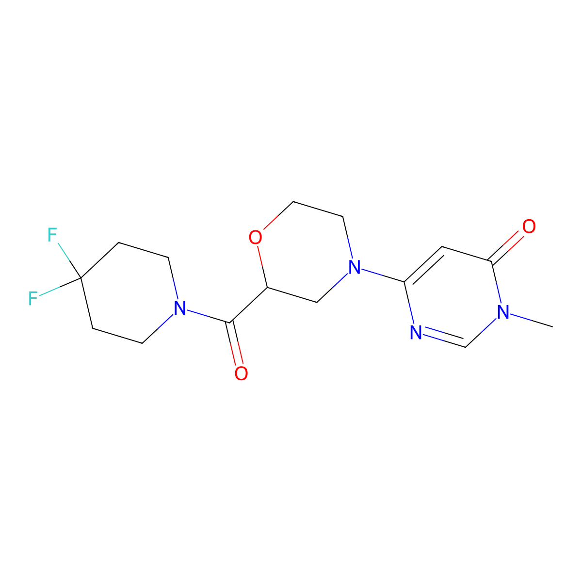 6-[2-(4,4-Difluoropiperidine-1-carbonyl)morpholin-4-yl]-3-methyl-3,4-dihydropyrimidin-4-one molecular structure, CAS 2741934-17-6