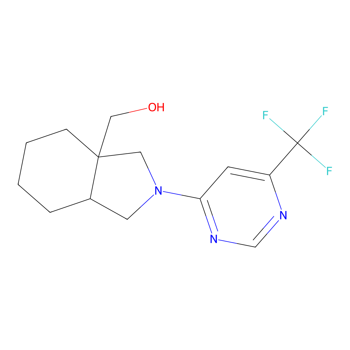 {2-[6-(trifluoromethyl)pyrimidin-4-yl]-octahydro-1H-isoindol-3a-yl}methanol molecular structure, CAS 2741934-18-7