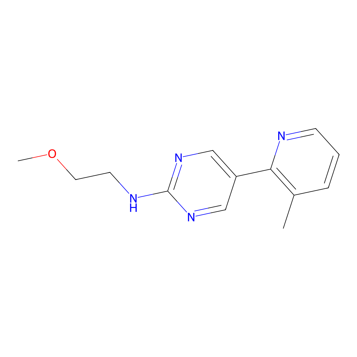 N-(2-methoxyethyl)-5-(3-methylpyridin-2-yl)pyrimidin-2-amine molecular structure, CAS 2741934-21-2