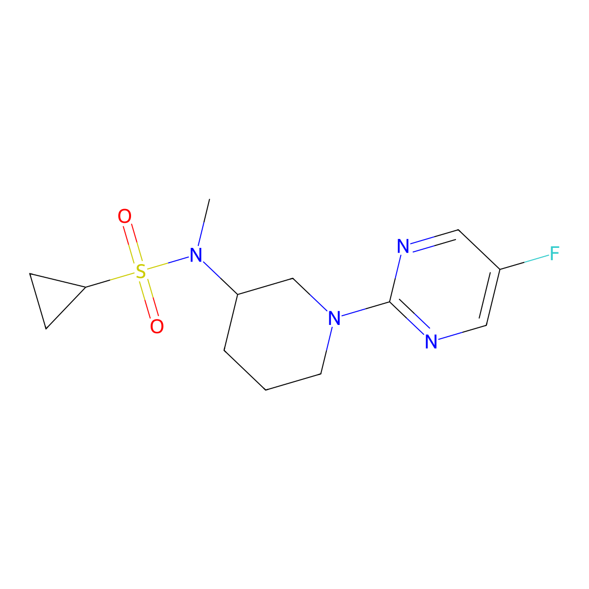 N-[1-(5-fluoropyrimidin-2-yl)piperidin-3-yl]-N-methylcyclopropanesulfonamide molecular structure, CAS 2741934-23-4