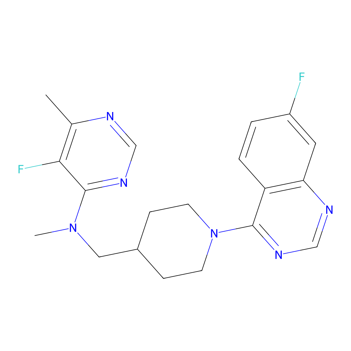 5-fluoro-N-{[1-(7-fluoroquinazolin-4-yl)piperidin-4-yl]methyl}-N,6-dimethylpyrimidin-4-amine molecular structure, CAS 2741934-24-5