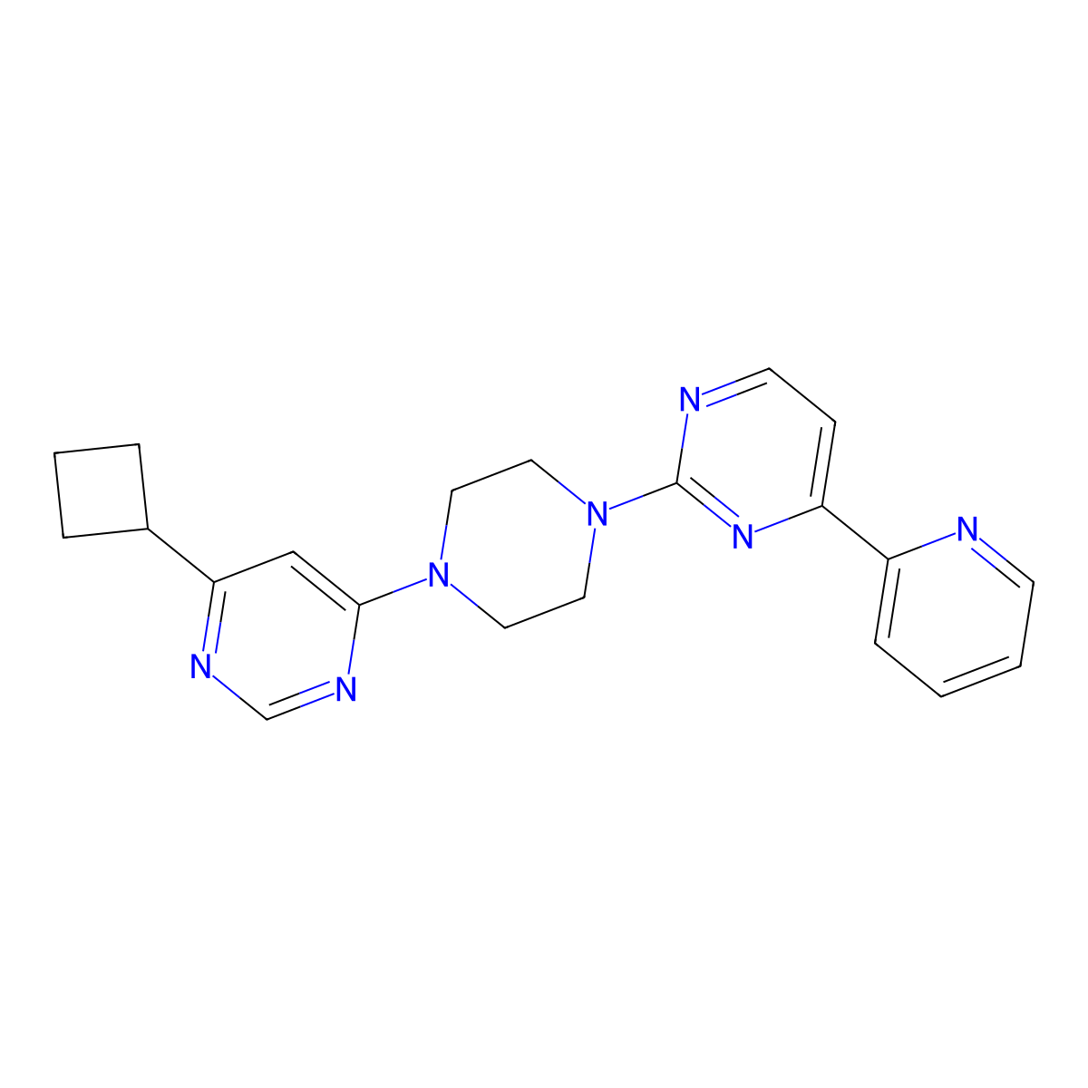 2-[4-(6-Cyclobutylpyrimidin-4-yl)piperazin-1-yl]-4-(pyridin-2-yl)pyrimidine molecular structure, CAS 2741934-27-8