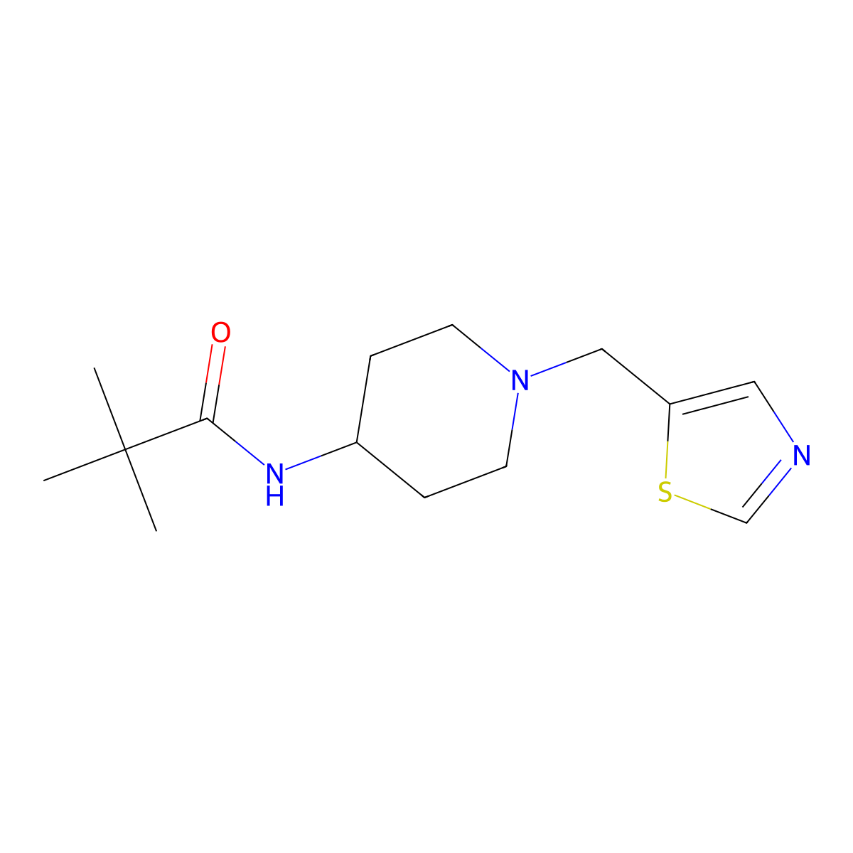 2,2-dimethyl-N-{1-[(1,3-thiazol-5-yl)methyl]piperidin-4-yl}propanamide molecular structure, CAS 2741934-30-3