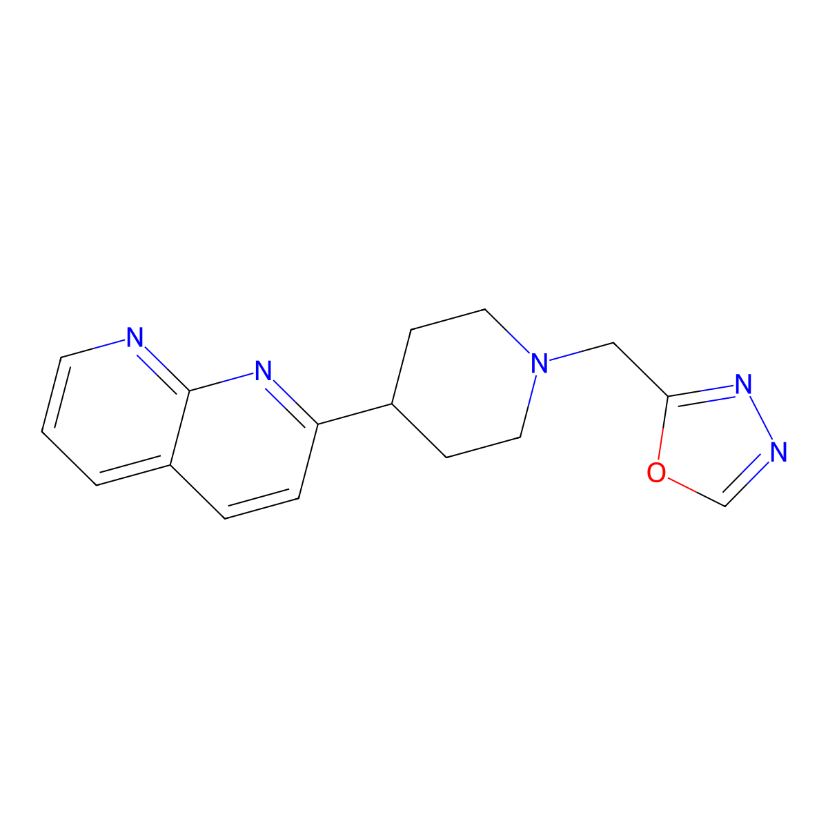 2-{1-[(1,3,4-Oxadiazol-2-yl)methyl]piperidin-4-yl}-1,8-naphthyridine molecular structure, CAS 2741934-32-5