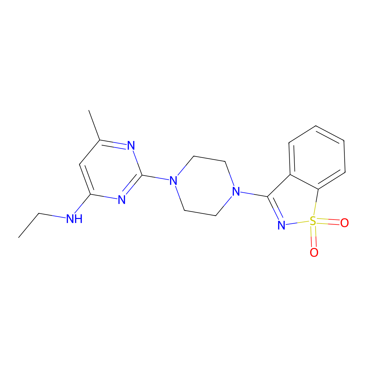 3-{4-[4-(Ethylamino)-6-methylpyrimidin-2-yl]piperazin-1-yl}-1lambda6,2-benzothiazole-1,1-dione molecular structure, CAS 2741934-35-8