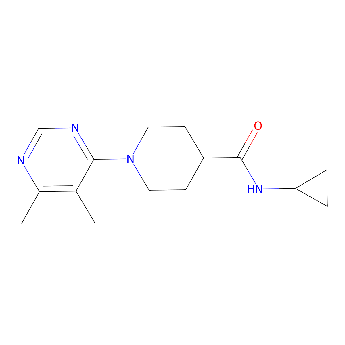 N-cyclopropyl-1-(5,6-dimethylpyrimidin-4-yl)piperidine-4-carboxamide molecular structure, CAS 2741934-40-5