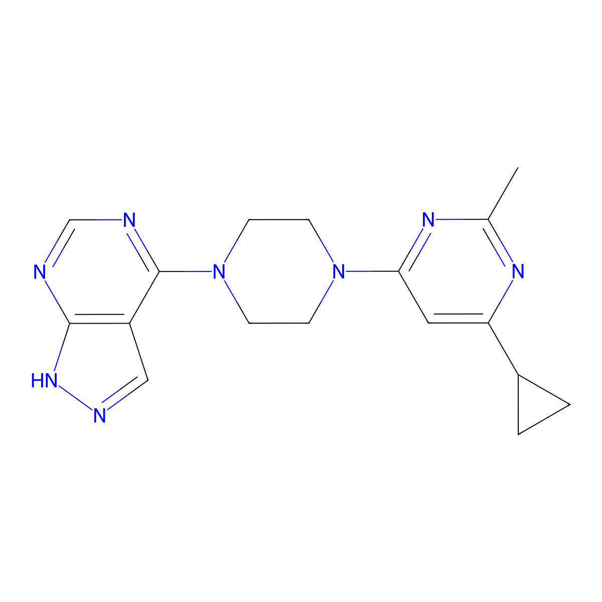 4-cyclopropyl-2-methyl-6-(4-{1H-pyrazolo[3,4-d]pyrimidin-4-yl}piperazin-1-yl)pyrimidine molecular structure, CAS 2741934-48-3