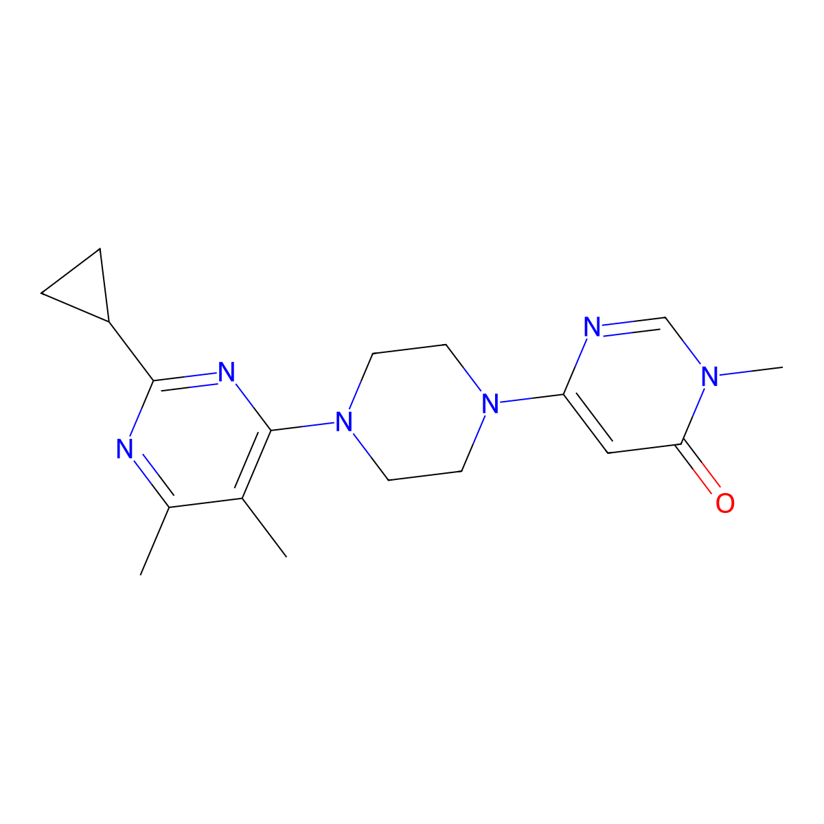 6-[4-(2-Cyclopropyl-5,6-dimethylpyrimidin-4-yl)piperazin-1-yl]-3-methyl-3,4-dihydropyrimidin-4-one molecular structure, CAS 2741934-49-4
