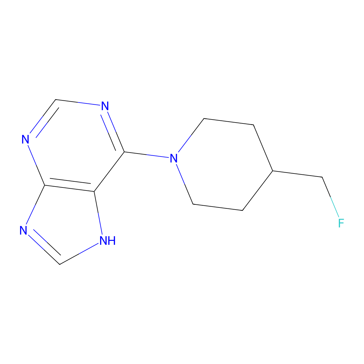 6-[4-(fluoromethyl)piperidin-1-yl]-9H-purine molecular structure, CAS 2741934-51-8