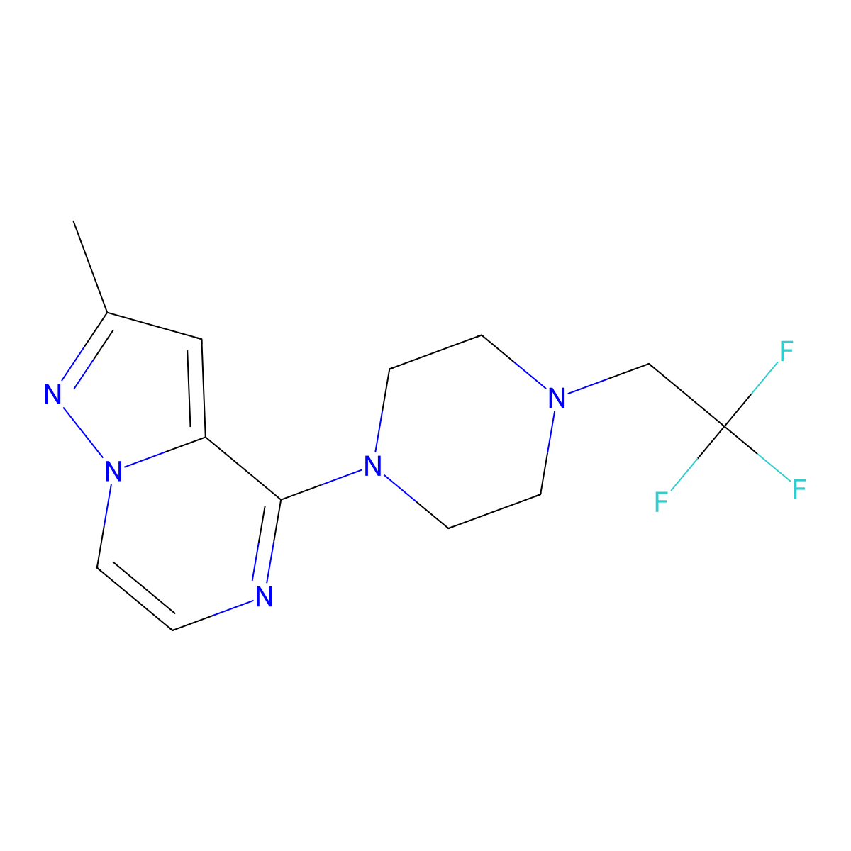 1-{2-Methylpyrazolo[1,5-a]pyrazin-4-yl}-4-(2,2,2-trifluoroethyl)piperazine molecular structure, CAS 2741934-52-9