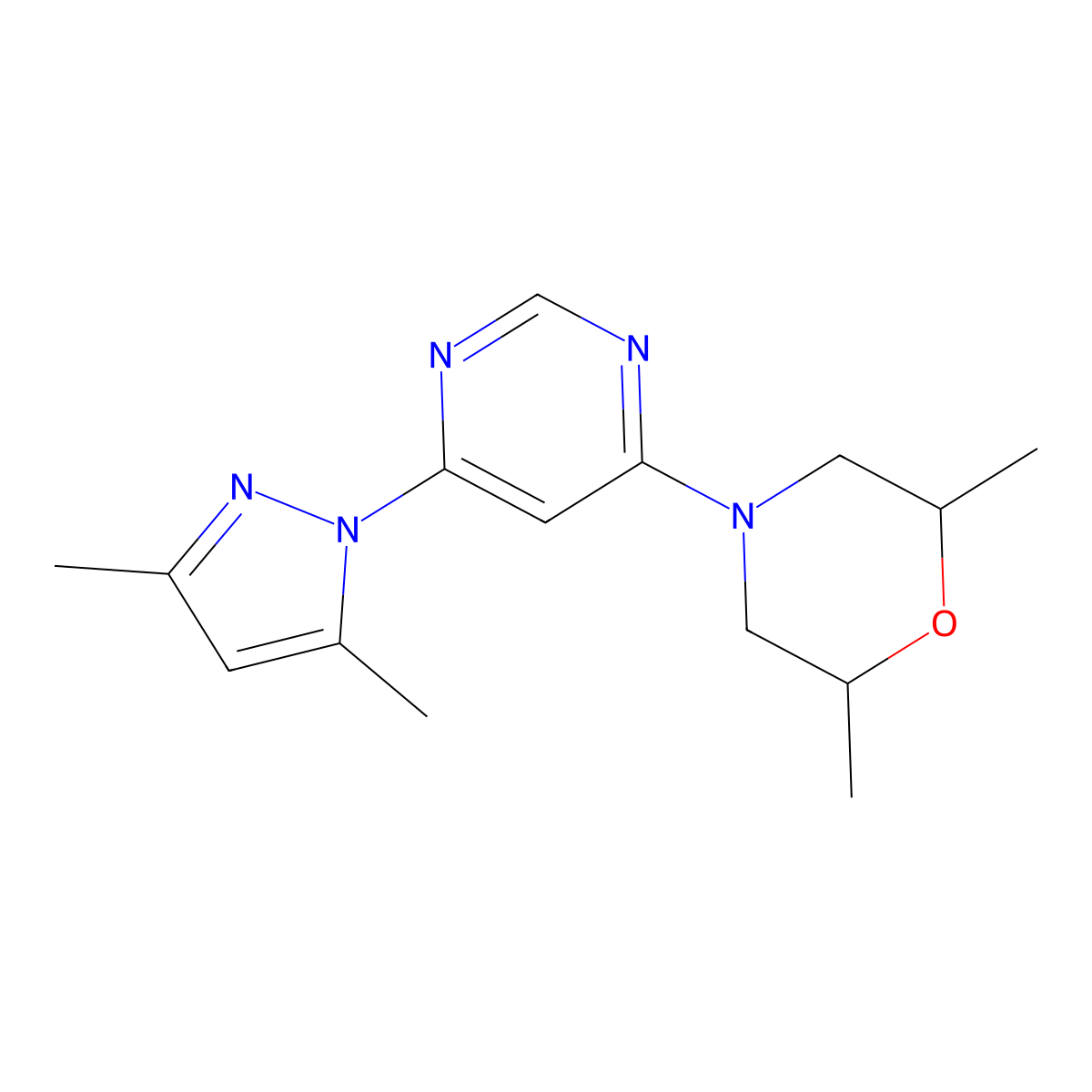4-[6-(3,5-dimethyl-1H-pyrazol-1-yl)pyrimidin-4-yl]-2,6-dimethylmorpholine molecular structure, CAS 2741934-54-1