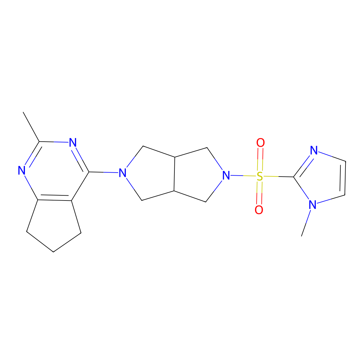 1-methyl-2-[(5-{2-methyl-5H,6H,7H-cyclopenta[d]pyrimidin-4-yl}-octahydropyrrolo[3,4-c]pyrrol-2-yl)sulfonyl]-1H-imidazole molecular structure, CAS 2741934-55-2