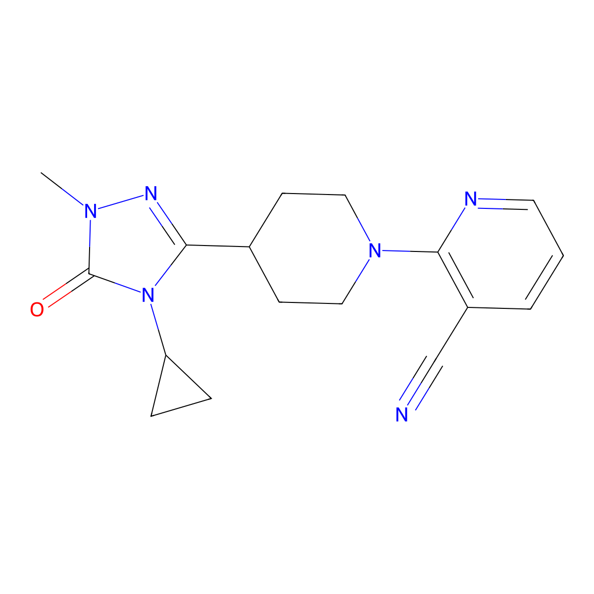 2-[4-(4-cyclopropyl-1-methyl-5-oxo-4,5-dihydro-1H-1,2,4-triazol-3-yl)piperidin-1-yl]pyridine-3-carbonitrile molecular structure, CAS 2741934-57-4