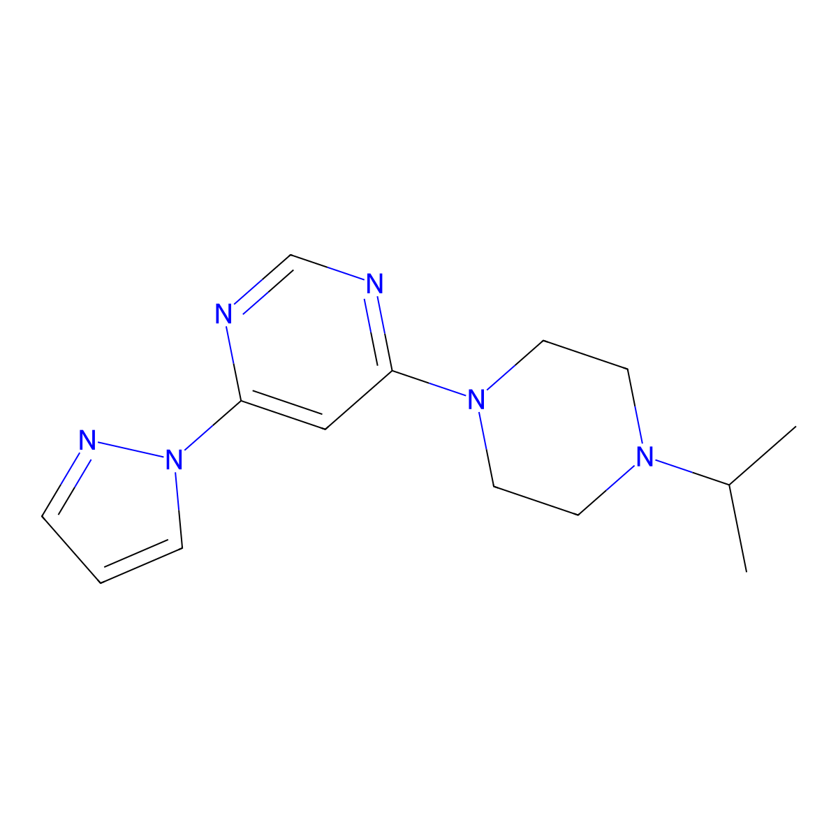 4-[4-(propan-2-yl)piperazin-1-yl]-6-(1H-pyrazol-1-yl)pyrimidine molecular structure, CAS 2741934-60-9
