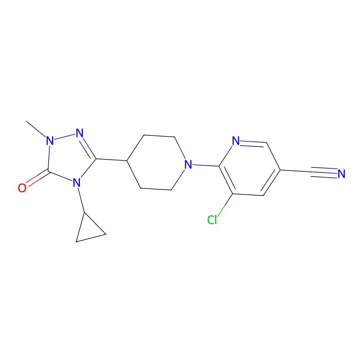 5-chloro-6-[4-(4-cyclopropyl-1-methyl-5-oxo-4,5-dihydro-1H-1,2,4-triazol-3-yl)piperidin-1-yl]pyridine-3-carbonitrile molecular structure, CAS 2741934-65-4