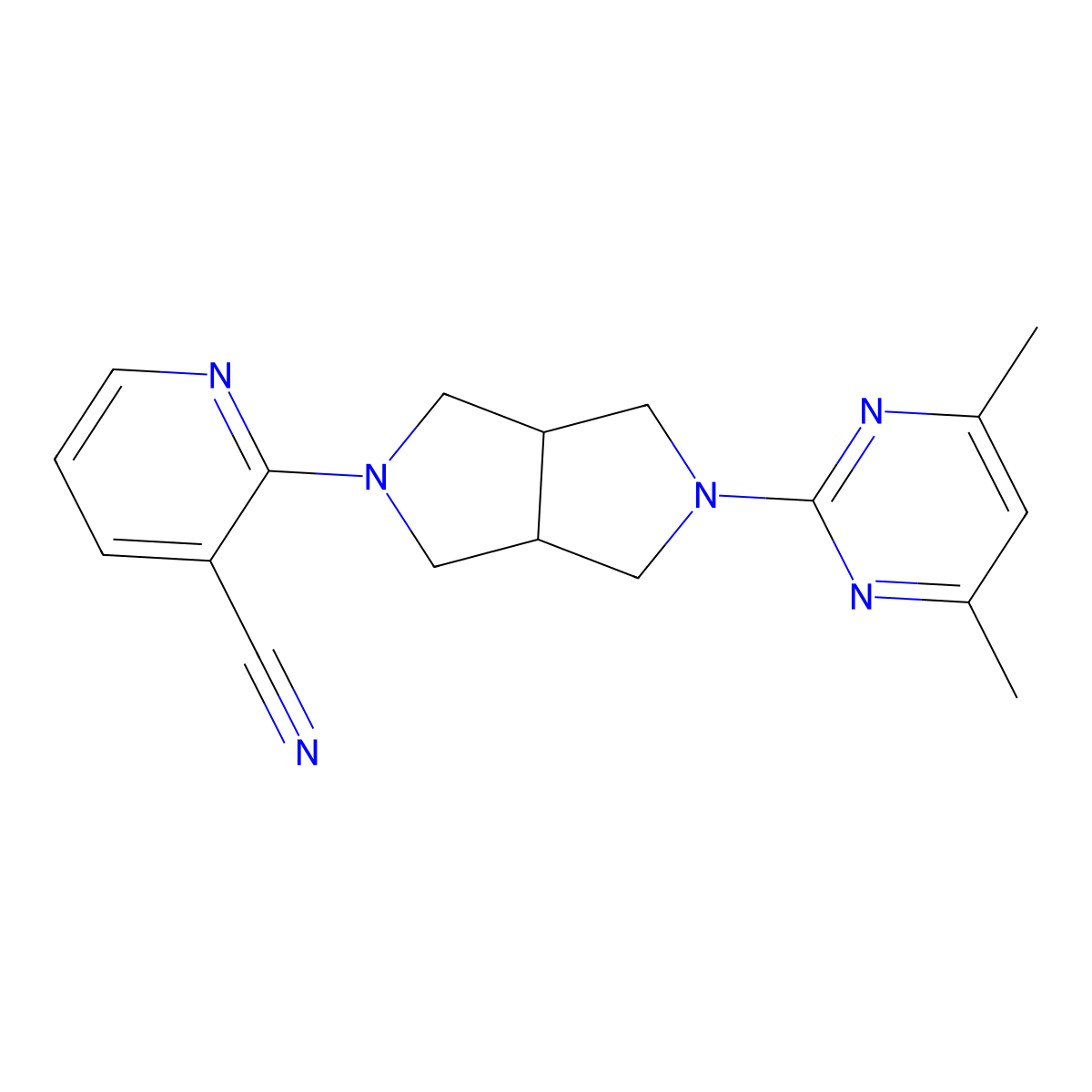 2-[5-(4,6-Dimethylpyrimidin-2-yl)-octahydropyrrolo[3,4-c]pyrrol-2-yl]pyridine-3-carbonitrile molecular structure, CAS 2741934-66-5