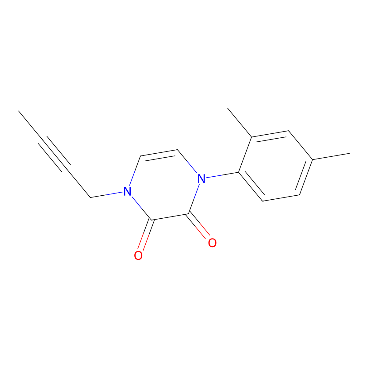 1-(But-2-yn-1-yl)-4-(2,4-dimethylphenyl)-1,2,3,4-tetrahydropyrazine-2,3-dione molecular structure, CAS 2741934-70-1