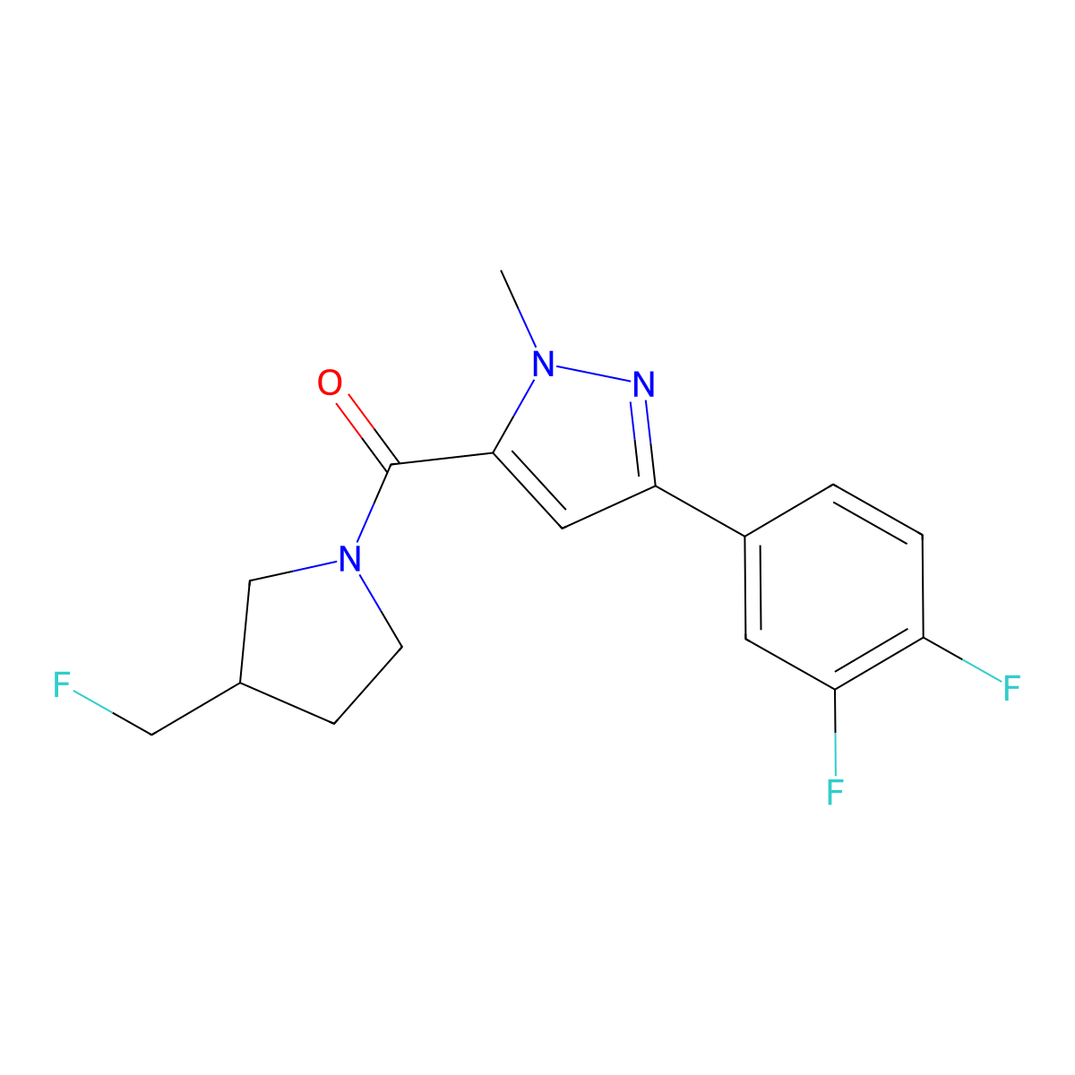 3-(3,4-difluorophenyl)-5-[3-(fluoromethyl)pyrrolidine-1-carbonyl]-1-methyl-1H-pyrazole molecular structure, CAS 2741934-71-2