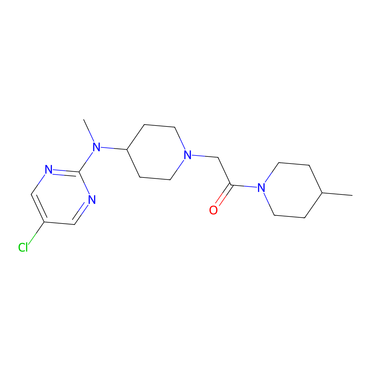 2-{4-[(5-Chloropyrimidin-2-yl)(methyl)amino]piperidin-1-yl}-1-(4-methylpiperidin-1-yl)ethan-1-one molecular structure, CAS 2741934-75-6