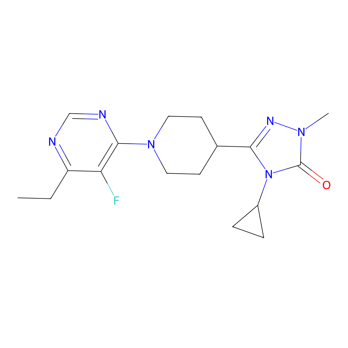 4-cyclopropyl-3-[1-(6-ethyl-5-fluoropyrimidin-4-yl)piperidin-4-yl]-1-methyl-4,5-dihydro-1H-1,2,4-triazol-5-one molecular structure, CAS 2741934-76-7