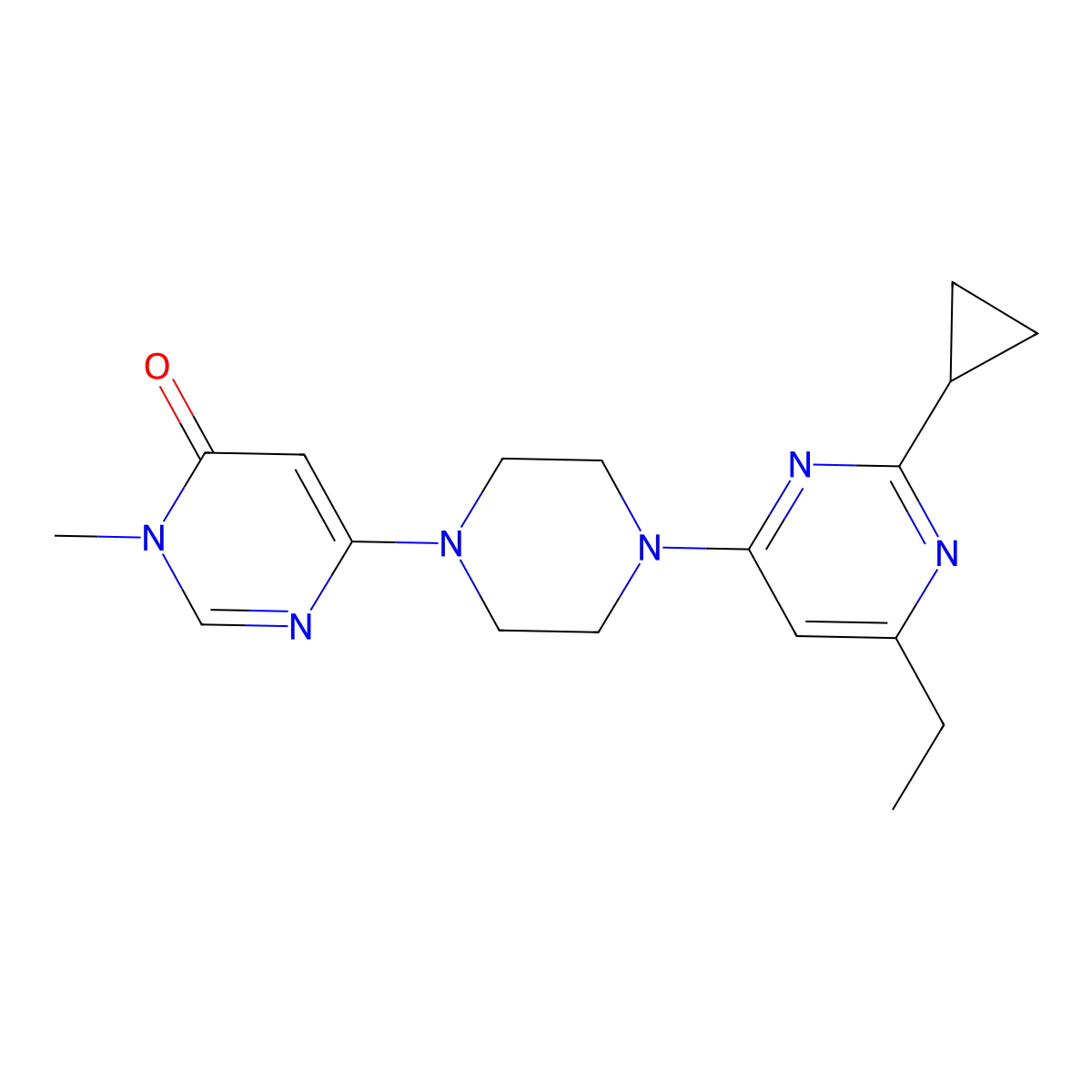 6-[4-(2-Cyclopropyl-6-ethylpyrimidin-4-yl)piperazin-1-yl]-3-methyl-3,4-dihydropyrimidin-4-one molecular structure, CAS 2741934-85-8