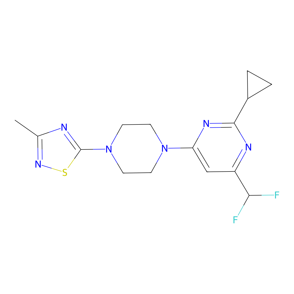 2-Cyclopropyl-4-(difluoromethyl)-6-[4-(3-methyl-1,2,4-thiadiazol-5-yl)piperazin-1-yl]pyrimidine molecular structure, CAS 2741934-86-9