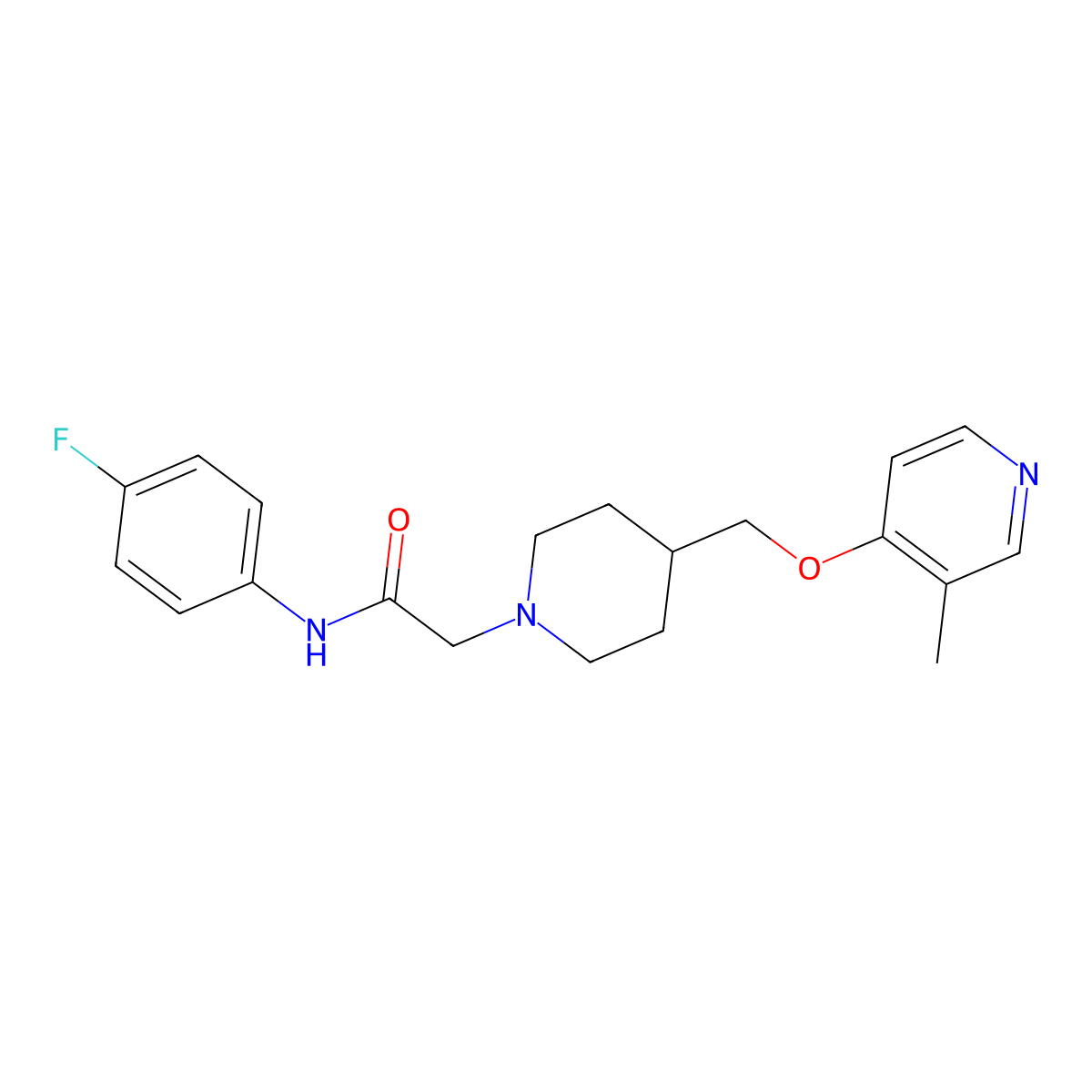 N-(4-fluorophenyl)-2-(4-{[(3-methylpyridin-4-yl)oxy]methyl}piperidin-1-yl)acetamide molecular structure, CAS 2741934-88-1