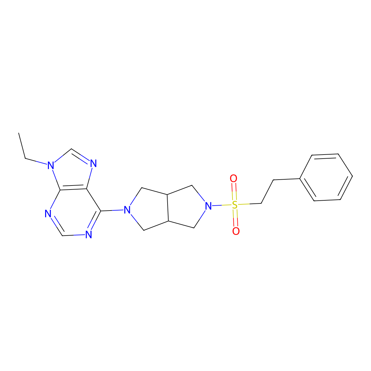 9-ethyl-6-[5-(2-phenylethanesulfonyl)-octahydropyrrolo[3,4-c]pyrrol-2-yl]-9H-purine molecular structure, CAS 2741934-89-2