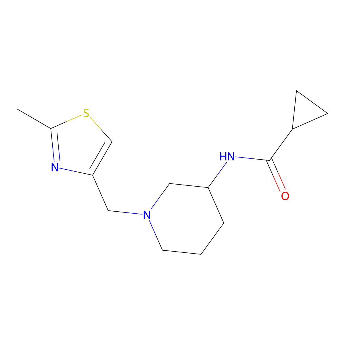 N-{1-[(2-methyl-1,3-thiazol-4-yl)methyl]piperidin-3-yl}cyclopropanecarboxamide molecular structure, CAS 2741934-98-3
