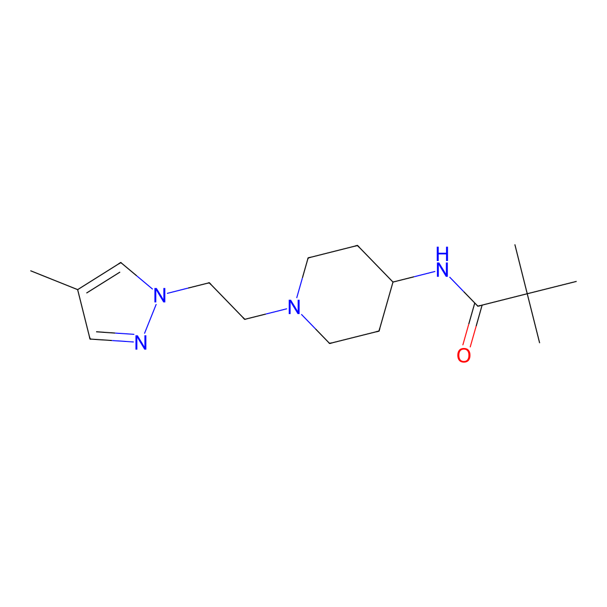 2,2-dimethyl-N-{1-[2-(4-methyl-1H-pyrazol-1-yl)ethyl]piperidin-4-yl}propanamide molecular structure, CAS 2741934-99-4