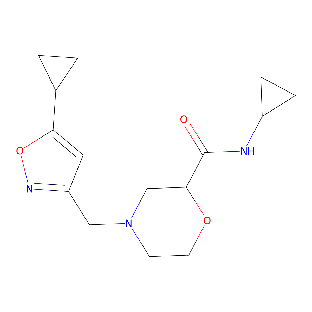 N-cyclopropyl-4-[(5-cyclopropyl-1,2-oxazol-3-yl)methyl]morpholine-2-carboxamide molecular structure, CAS 2741935-01-1