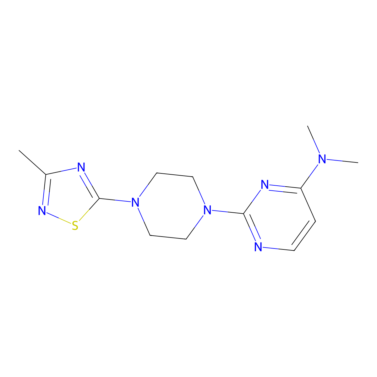 N,N-dimethyl-2-[4-(3-methyl-1,2,4-thiadiazol-5-yl)piperazin-1-yl]pyrimidin-4-amine molecular structure, CAS 2741935-04-4