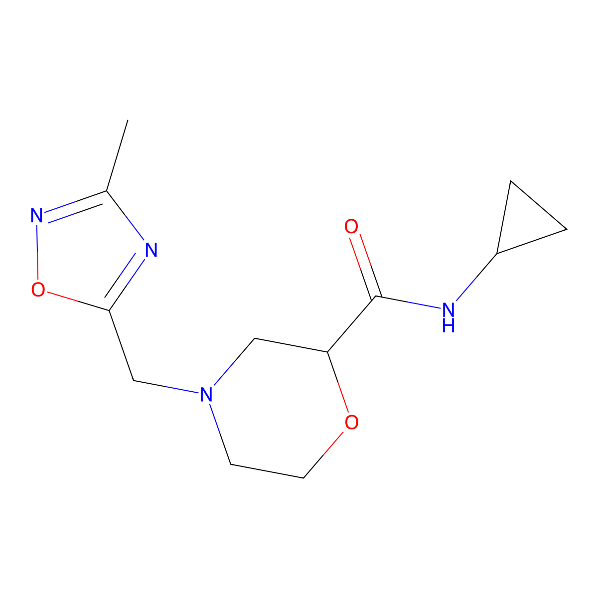 N-cyclopropyl-4-[(3-methyl-1,2,4-oxadiazol-5-yl)methyl]morpholine-2-carboxamide molecular structure, CAS 2741935-06-6