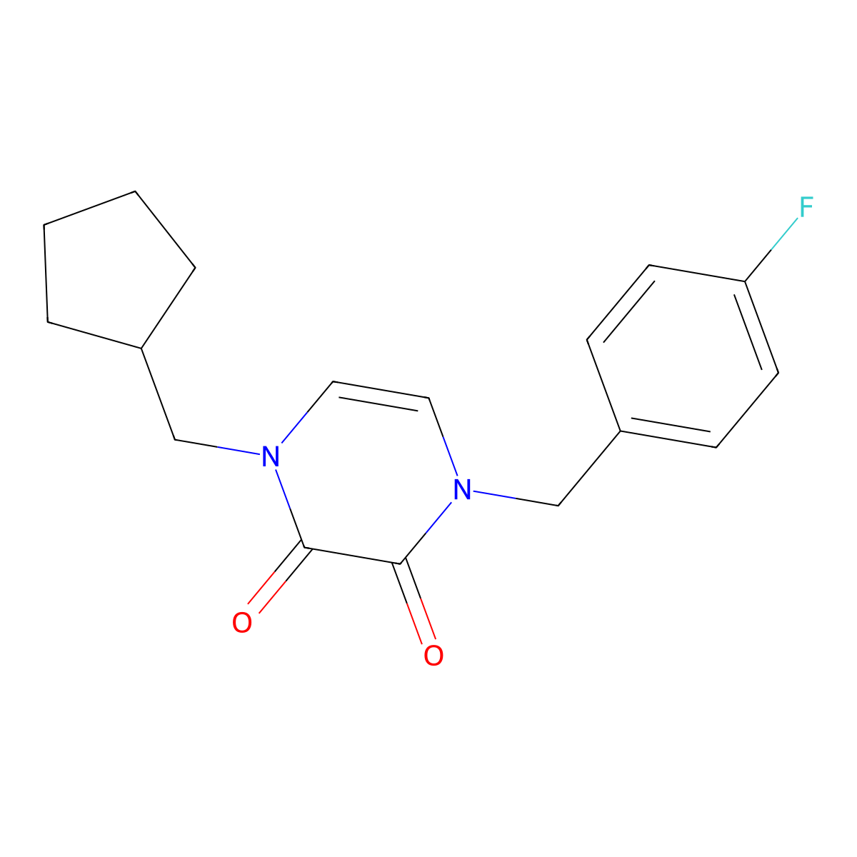 1-(Cyclopentylmethyl)-4-[(4-fluorophenyl)methyl]-1,2,3,4-tetrahydropyrazine-2,3-dione molecular structure, CAS 2741935-07-7