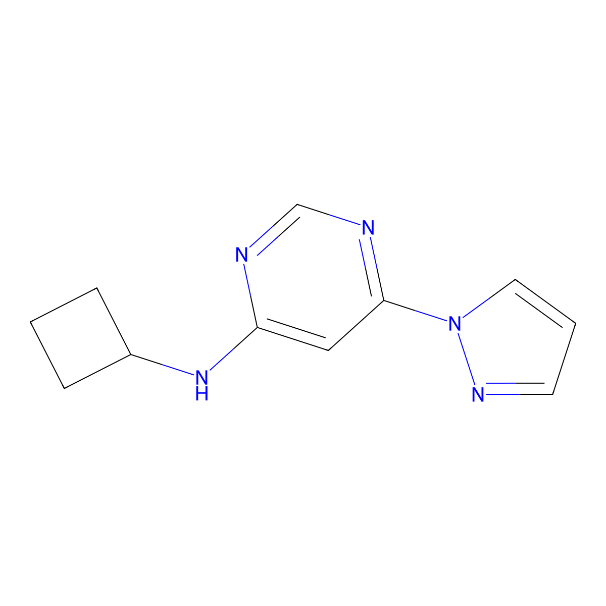 N-cyclobutyl-6-(1H-pyrazol-1-yl)pyrimidin-4-amine molecular structure, CAS 2741935-10-2